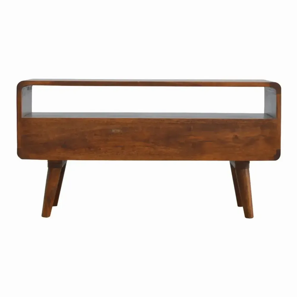 TV stands - Artisan Furniture Solid Wood Curved Chestnut Media Unit, 2 Drawers, 1 Open Slot, Dark Brown - ARTISAN FURNITURE