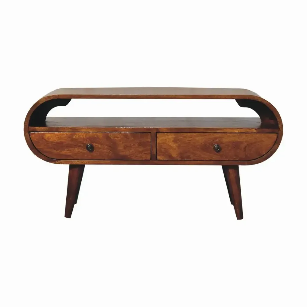 TV stands - Artisan Furniture Solid Wood Chestnut Circular TV Stand, 2 Drawers, 1 Open Slot, Dark Brown - ARTISAN FURNITURE