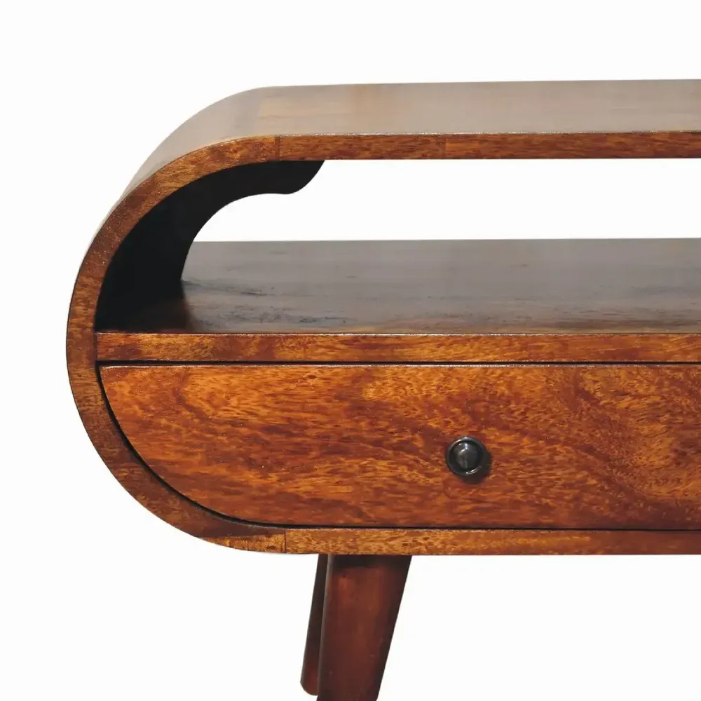 TV stands - Artisan Furniture Solid Wood Chestnut Circular TV Stand, 2 Drawers, 1 Open Slot, Dark Brown - ARTISAN FURNITURE