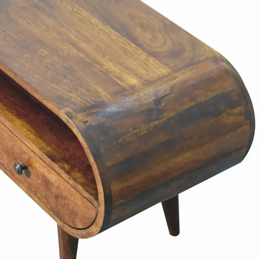 TV stands - Artisan Furniture Solid Wood Chestnut Circular TV Stand, 2 Drawers, 1 Open Slot, Dark Brown - ARTISAN FURNITURE