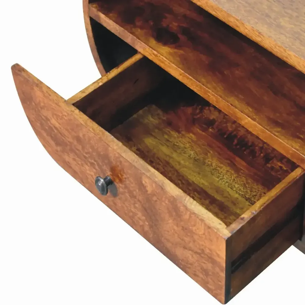 TV stands - Artisan Furniture Solid Wood Chestnut Circular TV Stand, 2 Drawers, 1 Open Slot, Dark Brown - ARTISAN FURNITURE