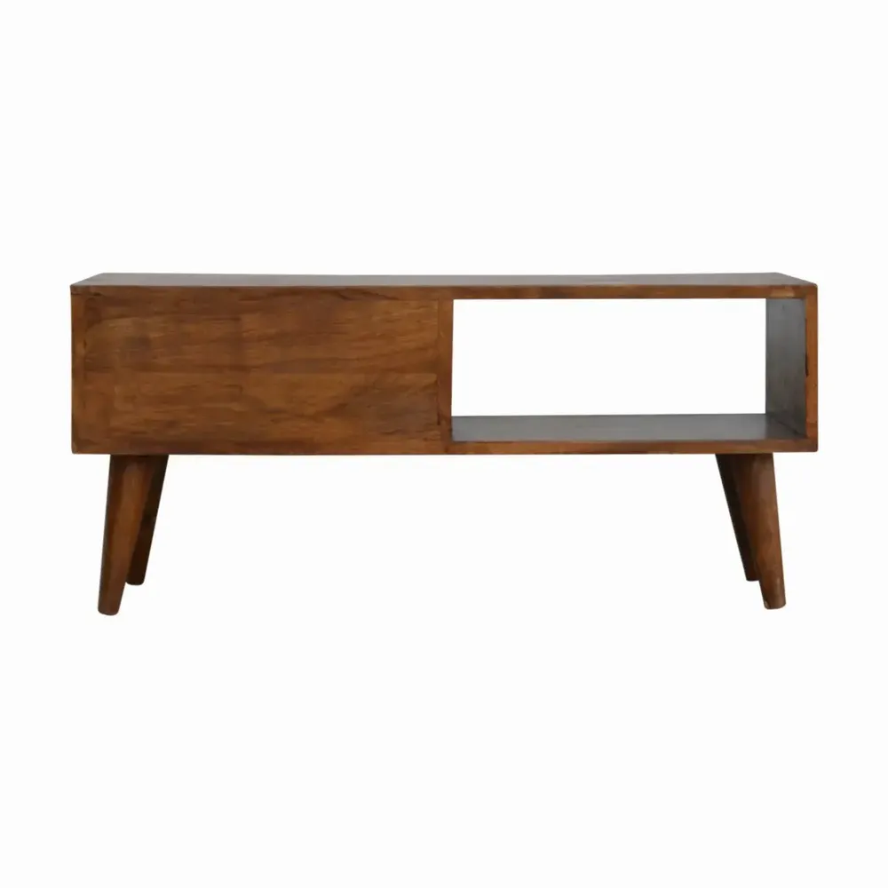 TV stands - Artisan Furniture Solid Wood Chestnut Prism Sliding Media Unit, Open Slot, Dark Brown - ARTISAN FURNITURE
