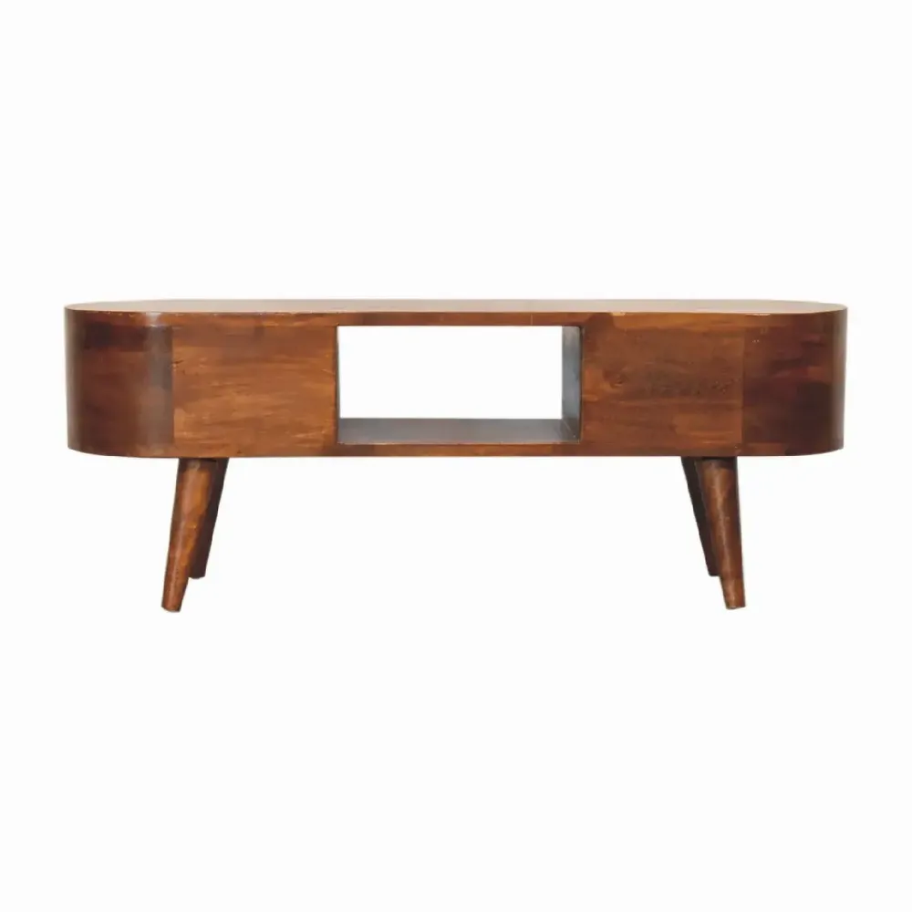 TV stands - Artisan Furniture Solid Wood Chestnut Round Open Media Unit, 2 Drawers, 1 Open Slot, Dark Brown - ARTISAN FURNITURE