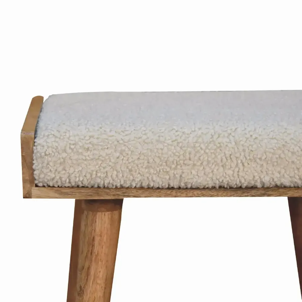 Stools - Artisan Furniture Solid Wood Boucle Cream Tray Style Footstool, Upholstered, Nordic Legs, Beige and Brown - ARTISAN FURNITURE