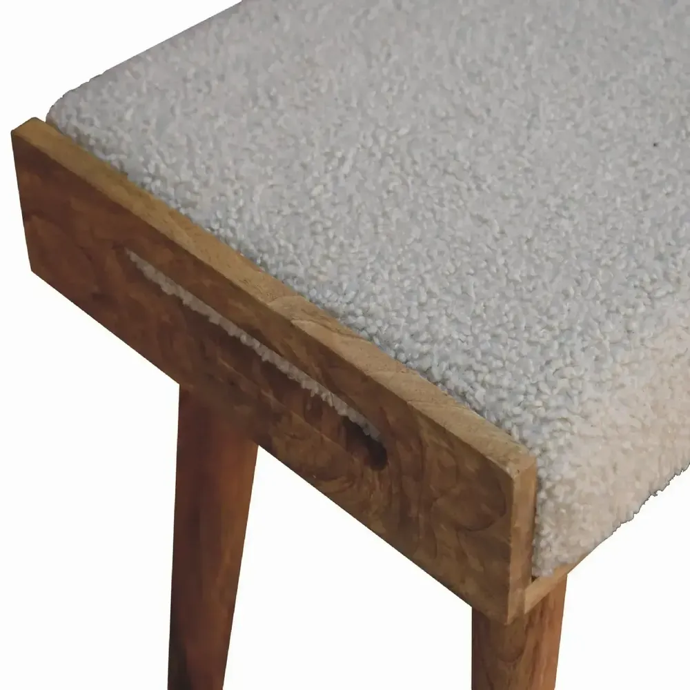 Stools - Artisan Furniture Solid Wood Boucle Cream Tray Style Footstool, Upholstered, Nordic Legs, Beige and Brown - ARTISAN FURNITURE