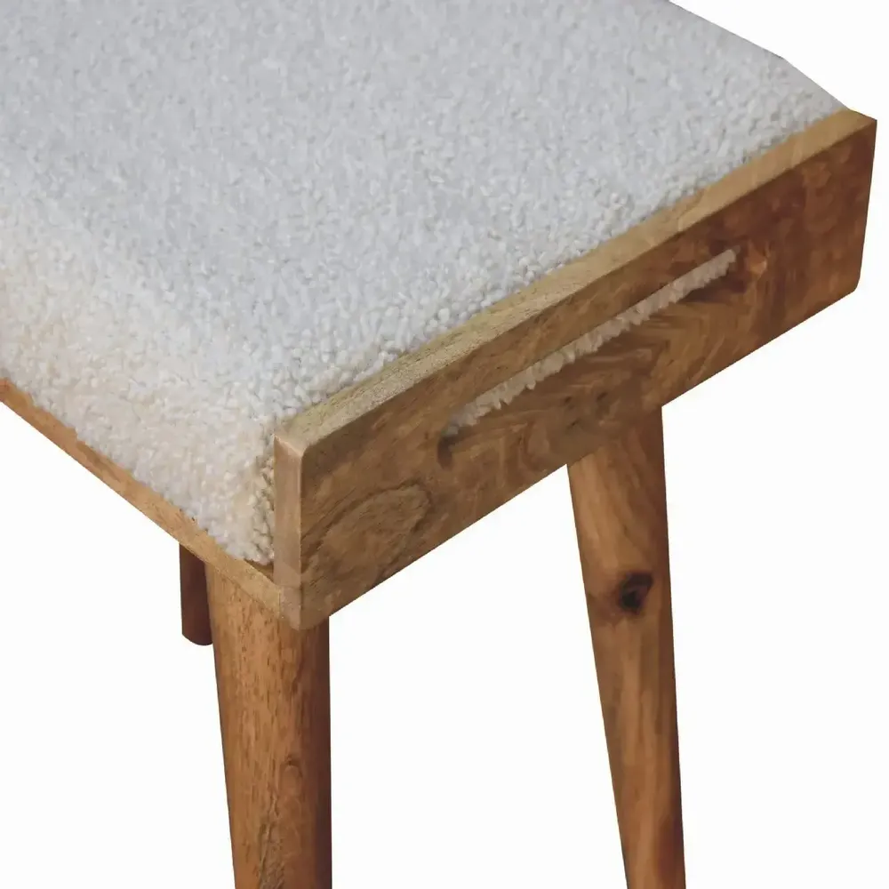 Stools - Artisan Furniture Solid Wood Boucle Cream Tray Style Footstool, Upholstered, Nordic Legs, Beige and Brown - ARTISAN FURNITURE