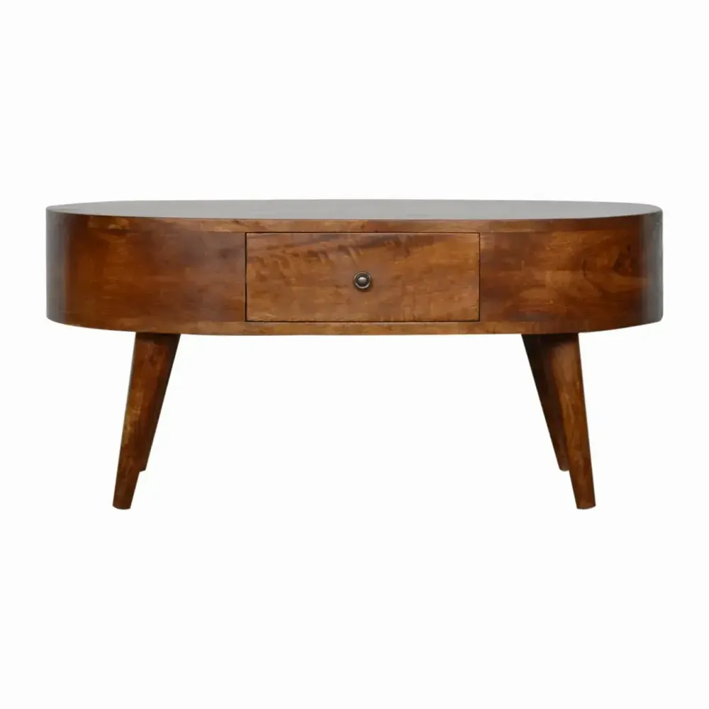 Tables basses - Artisan Furniture Table Basse Arrondie en Châtaignier, 2 Tiroirs, Marron Foncé - ARTISAN FURNITURE