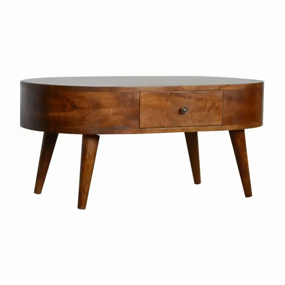 Tables basses - Artisan Furniture Table Basse Arrondie en Châtaignier, 2 Tiroirs, Marron Foncé - ARTISAN FURNITURE