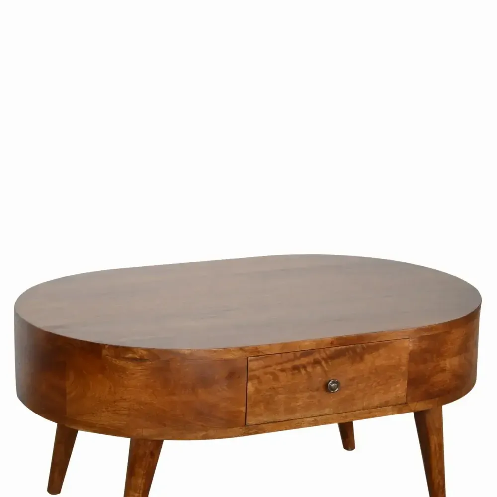 Tables basses - Artisan Furniture Table Basse Arrondie en Châtaignier, 2 Tiroirs, Marron Foncé - ARTISAN FURNITURE