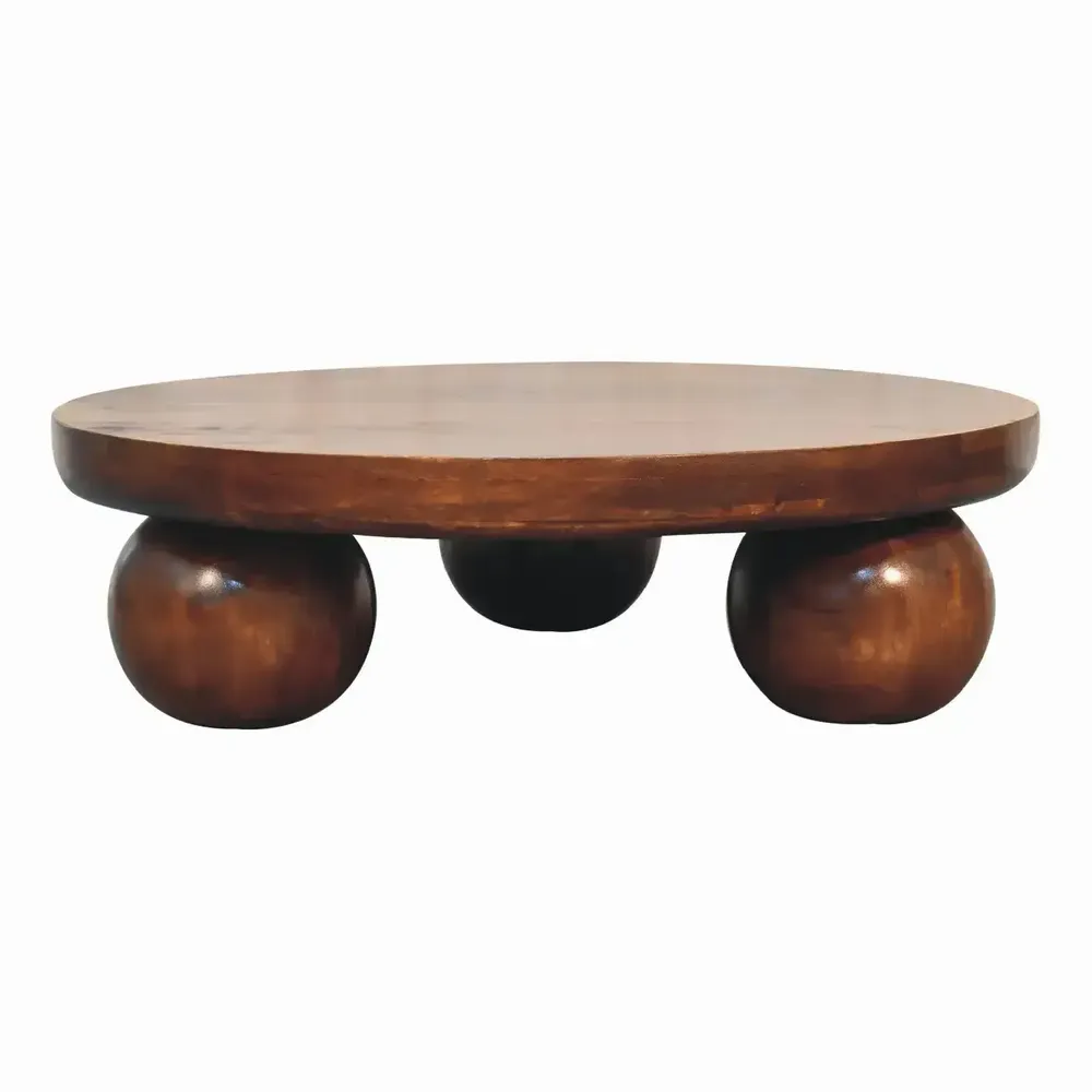 Coffee tables - Artisan Furniture Solid Wood Chestnut Central Ball Table, Dark Brown - ARTISAN FURNITURE