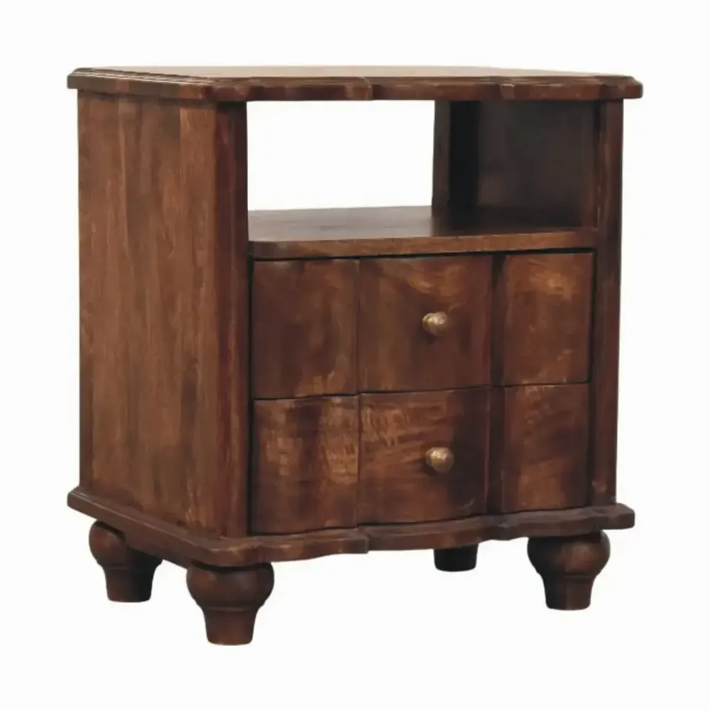 Night tables - Artisan Furniture Solid Wood 2-Drawer Nightstand with Open Shelf, Brown - ARTISAN FURNITURE