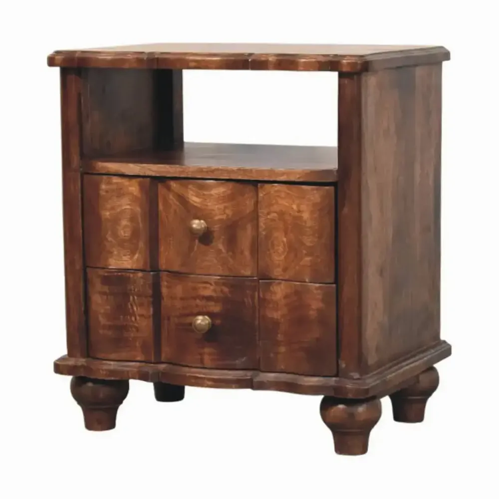 Night tables - Artisan Furniture Solid Wood 2-Drawer Nightstand with Open Shelf, Brown - ARTISAN FURNITURE