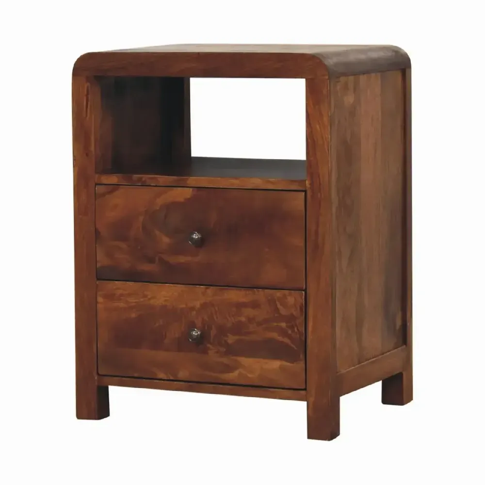 Night tables - Artisan Furniture Solid Wood Aspen Nightstand, 2 Drawers, 1 Open Slot, Dark Brown - ARTISAN FURNITURE