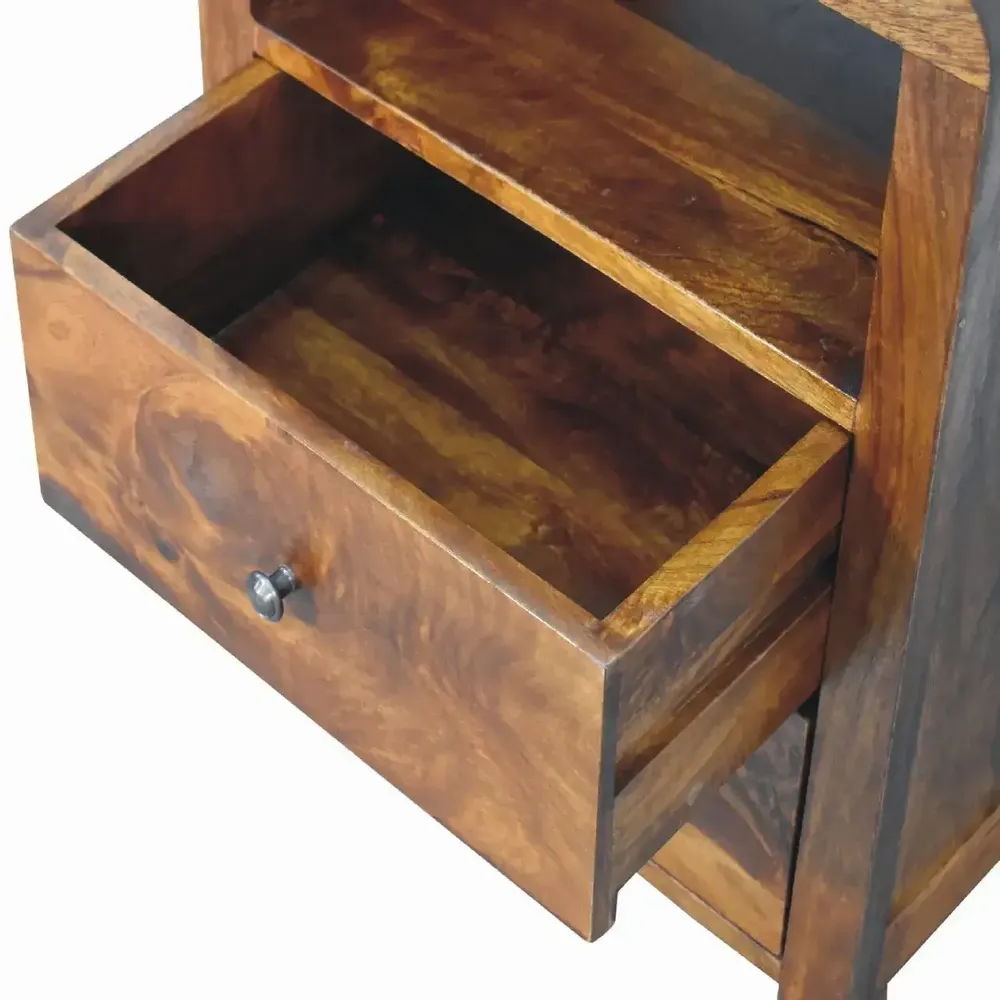 Night tables - Artisan Furniture Solid Wood Aspen Nightstand, 2 Drawers, 1 Open Slot, Dark Brown - ARTISAN FURNITURE