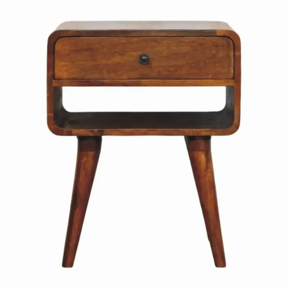 Night tables - Artisan Furniture Solid Wood Avora Chestnut Nightstand with Drawer and open slot, Dark Brown - ARTISAN FURNITURE