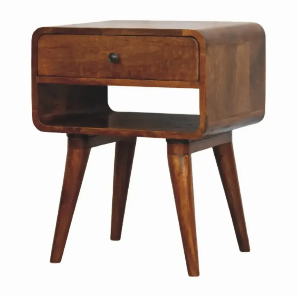 Night tables - Artisan Furniture Solid Wood Avora Chestnut Nightstand with Drawer and open slot, Dark Brown - ARTISAN FURNITURE