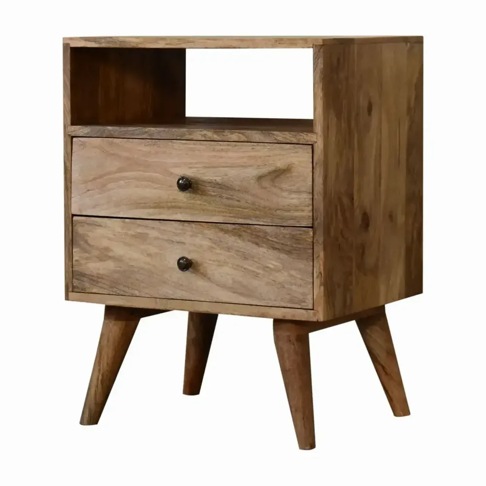 Night tables - Artisan Furniture Solid Wood Classic Oak-ish Nightstand, 2 Drawers, 1 Open Slot, Brown - ARTISAN FURNITURE