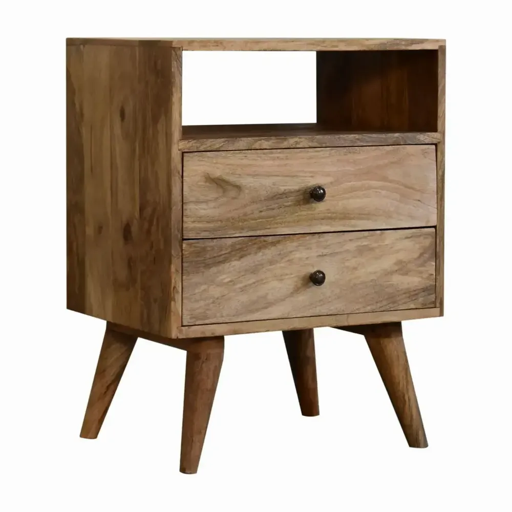 Night tables - Artisan Furniture Solid Wood Classic Oak-ish Nightstand, 2 Drawers, 1 Open Slot, Brown - ARTISAN FURNITURE