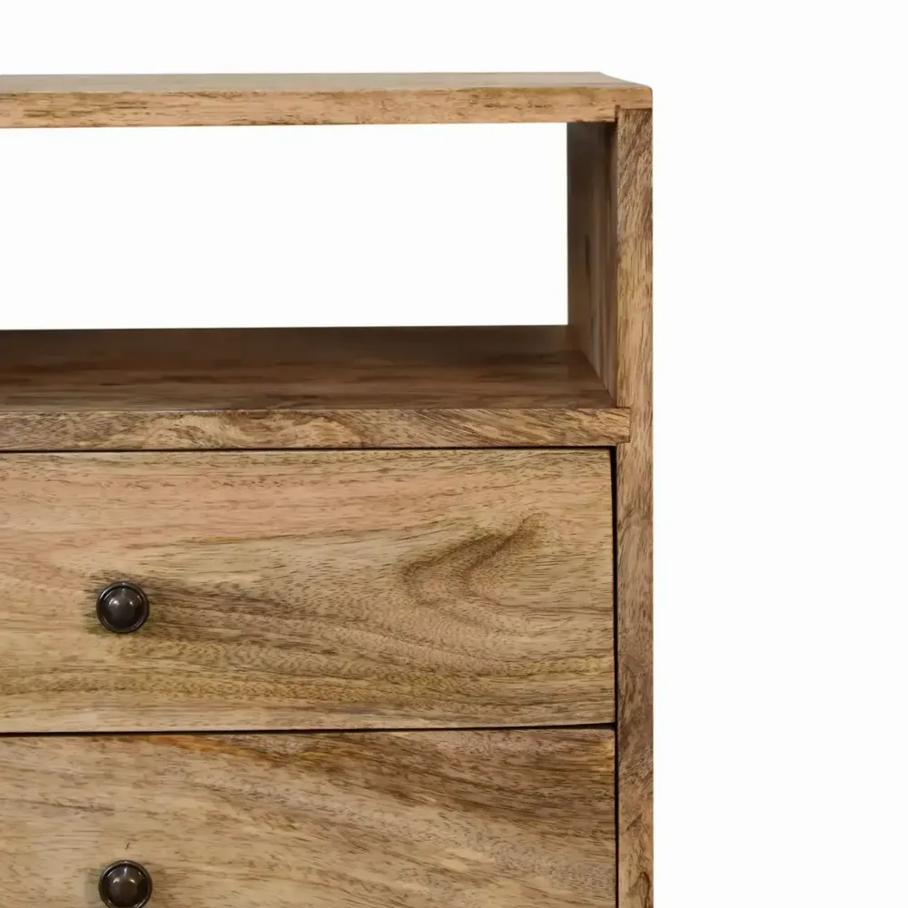 Night tables - Artisan Furniture Solid Wood Classic Oak-ish Nightstand, 2 Drawers, 1 Open Slot, Brown - ARTISAN FURNITURE