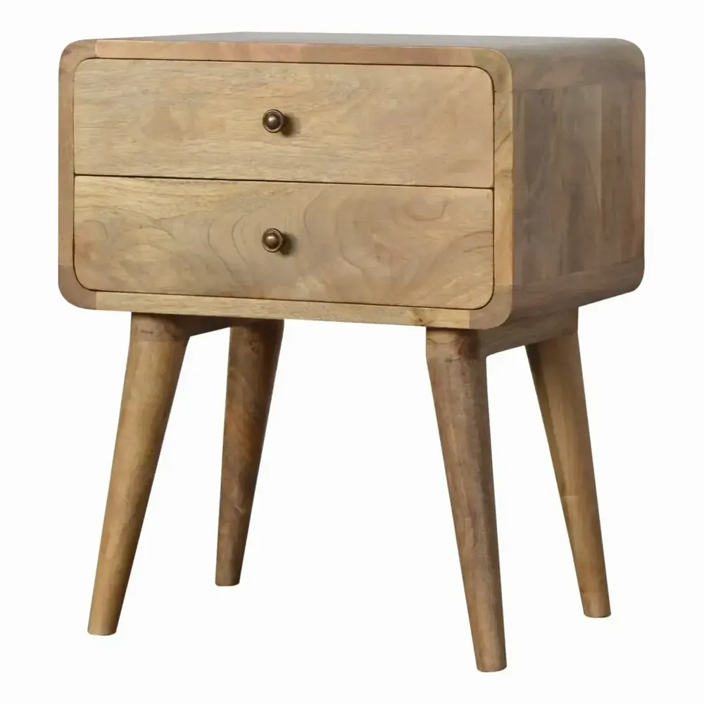 Night tables - Artisan Furniture Solid Wood Curved Oak-ish Nightstand, 2 Drawers, Beige - ARTISAN FURNITURE