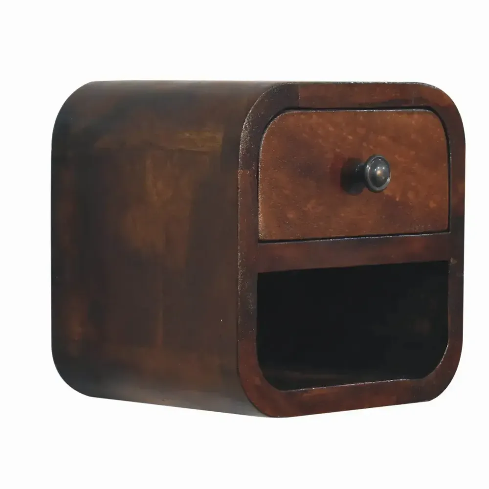 Tables de nuit - Artisan Furniture Table de Nuit Extra Mini Courbe en Châtaignier avec Étagère Ouverte, 1 Tiroir, Marron Foncé - ARTISAN FURNITURE