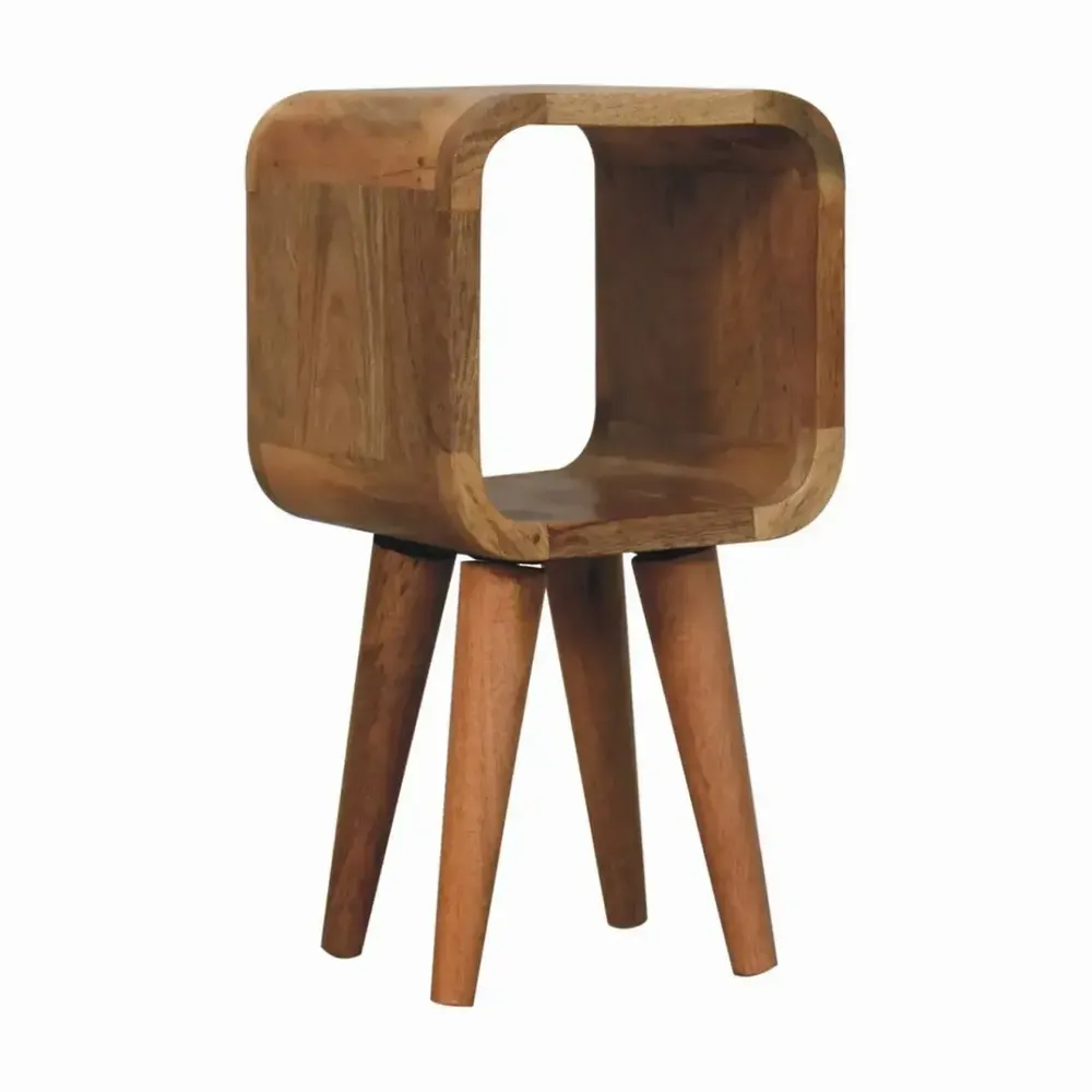 Night tables - Artisan Furniture Solid Wood Extra Mini Minimalist Open Curved Oak-ish Nightstand, Open Slot, Beige - ARTISAN FURNITURE