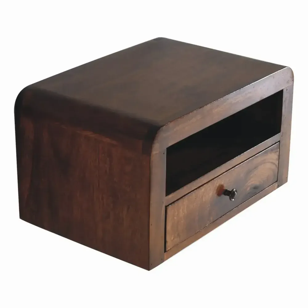 Night tables - Artisan Furniture Solid Wood Chunky Wall Mounted Nightstand, 1 Drawer with 1 Open-Shelf, Chestnut, Brown - ARTISAN FURNITURE