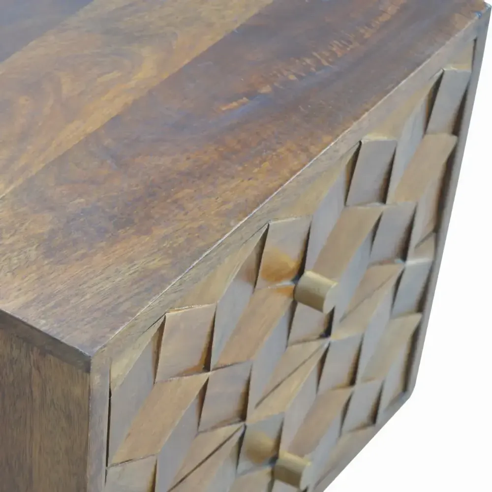 Tables de nuit - Artisan Furniture Table de Nuit Sculptée Cube en Châtaignier, 2 Tiroirs, Marron Foncé - ARTISAN FURNITURE