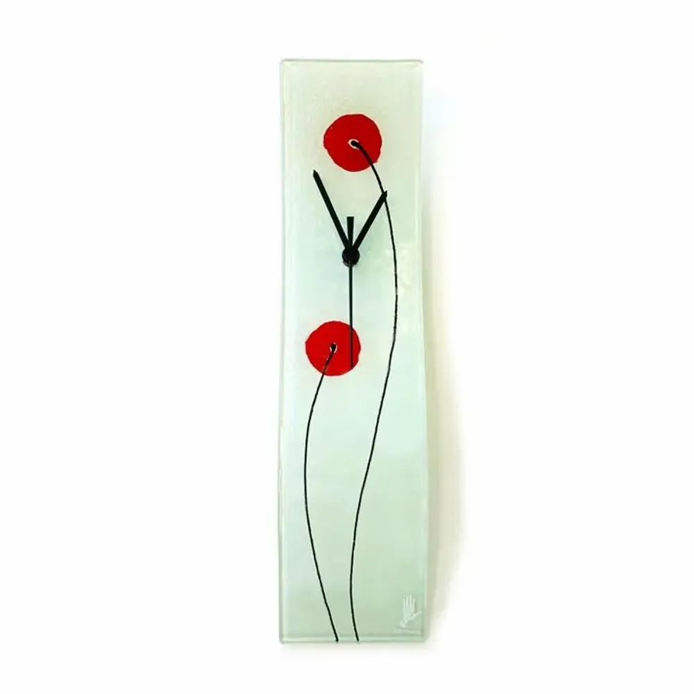 Clocks - Poppy white-red wall clock 10x41 cm - CARNEOL GLASS