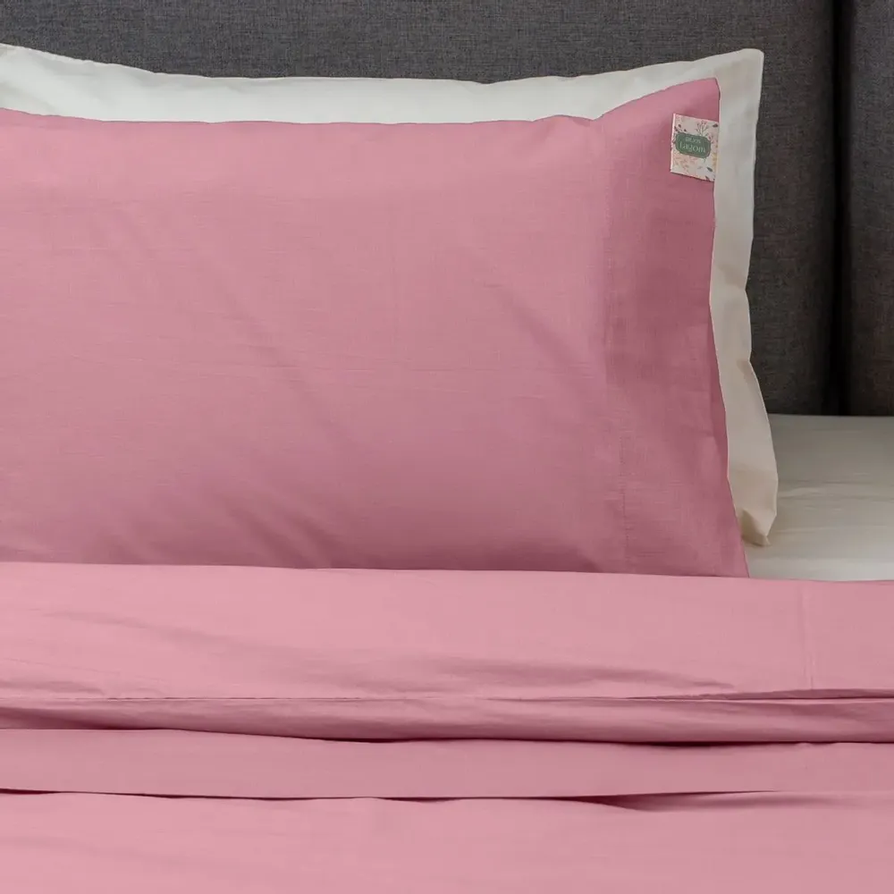 Linge de lit - Parure de lit double, 100 % coton Ranforce, Lagom, Rose - DILIOS