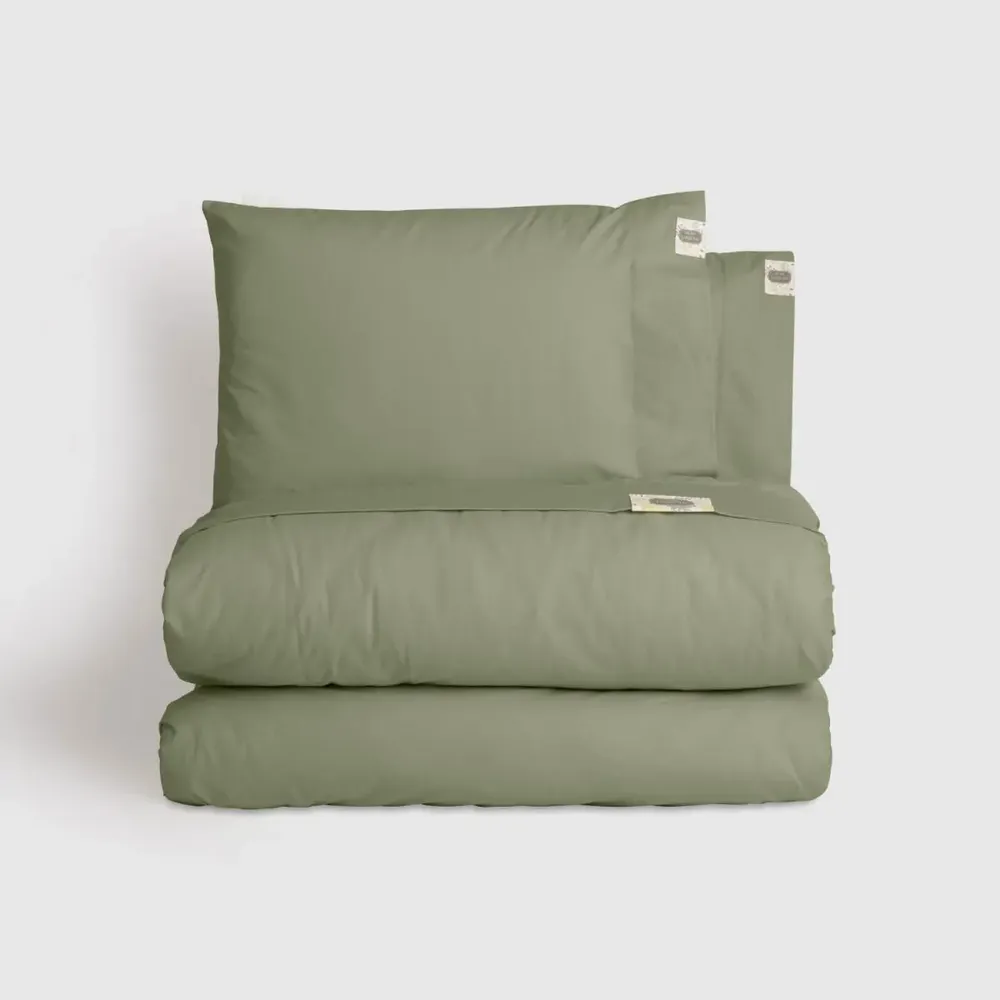Linge de lit - Parure de lit double, 100 % coton ranforce, vert - DILIOS