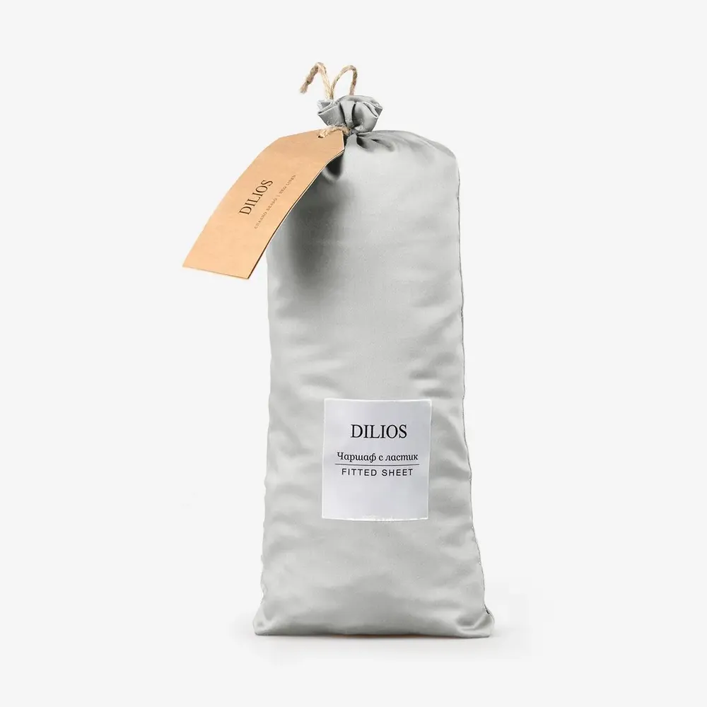 Linge de lit - Drap-housse en satin, 200x200x25, argenté - DILIOS