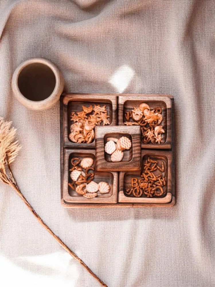 Platter and bowls - Sheesham Wooden Naby Snack Tray - Stylish, Practical - MAISON ZOE