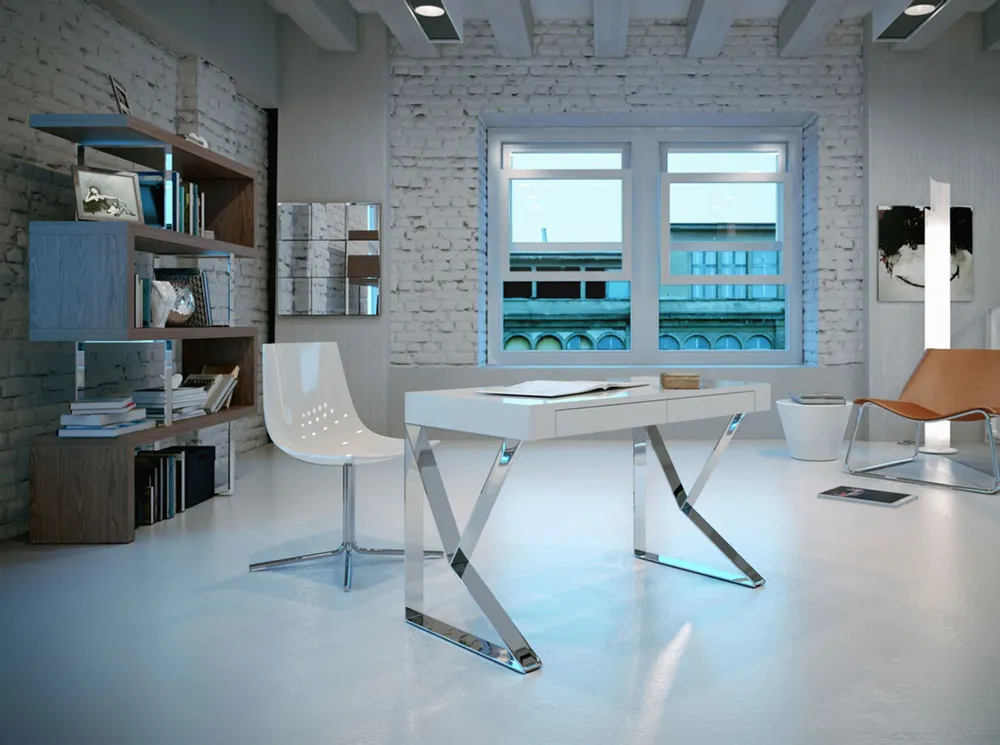Office furniture and storage - White and steel office desk - ANGEL CERDÁ