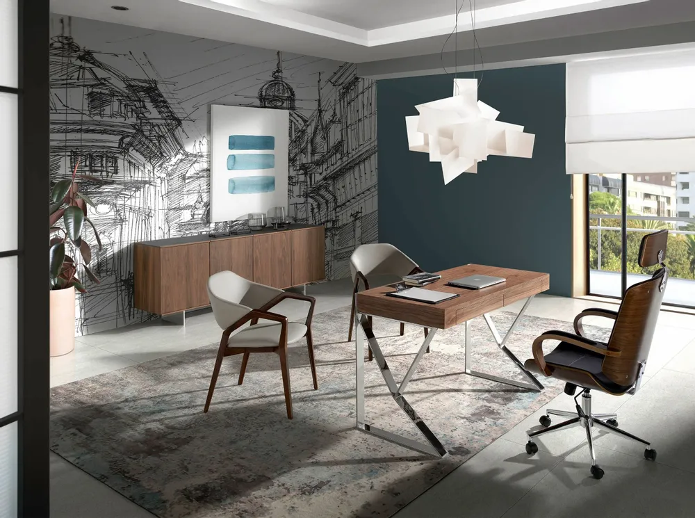 Office furniture and storage - Walnut and steel office desk - ANGEL CERDÁ