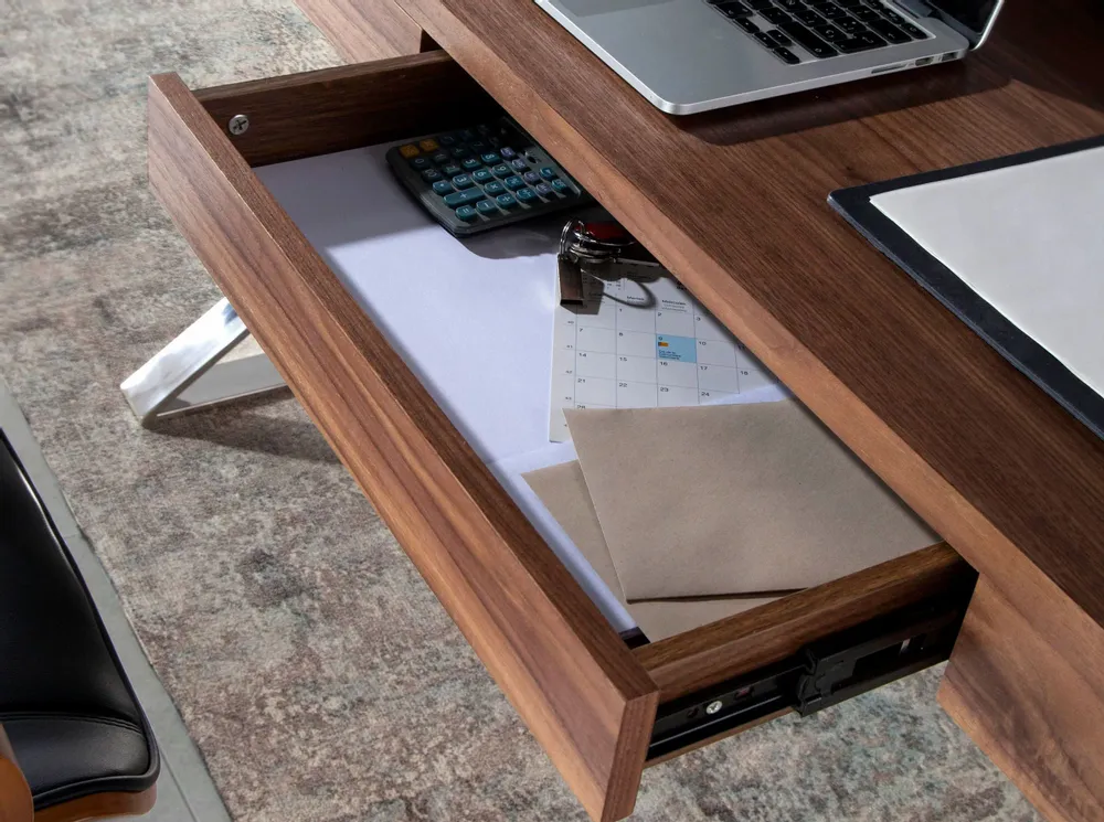 Office furniture and storage - Walnut and steel office desk - ANGEL CERDÁ