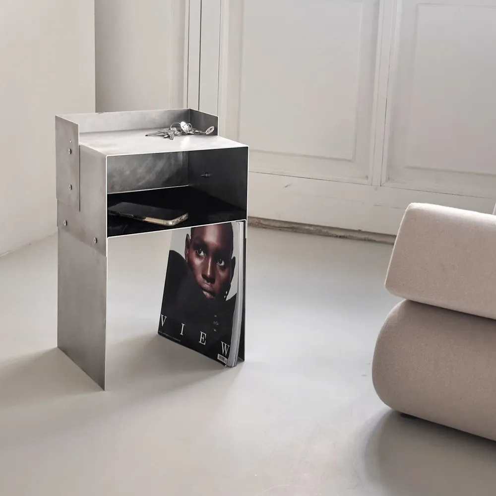Hotel bedrooms - Matted Aluminium & Blackwood Sidetable - Industrial Nightstand - CASE STUDIOS