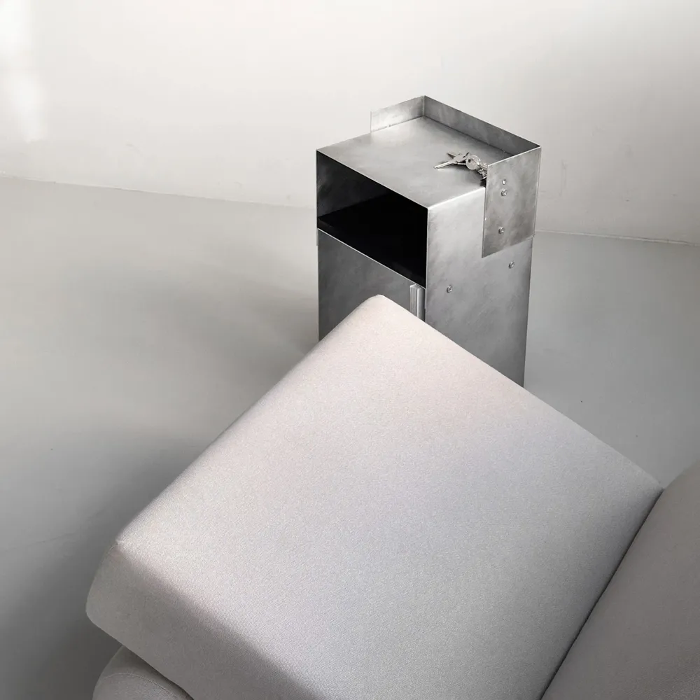 Hotel bedrooms - Matted Aluminium & Blackwood Sidetable - Industrial Nightstand - CASE STUDIOS