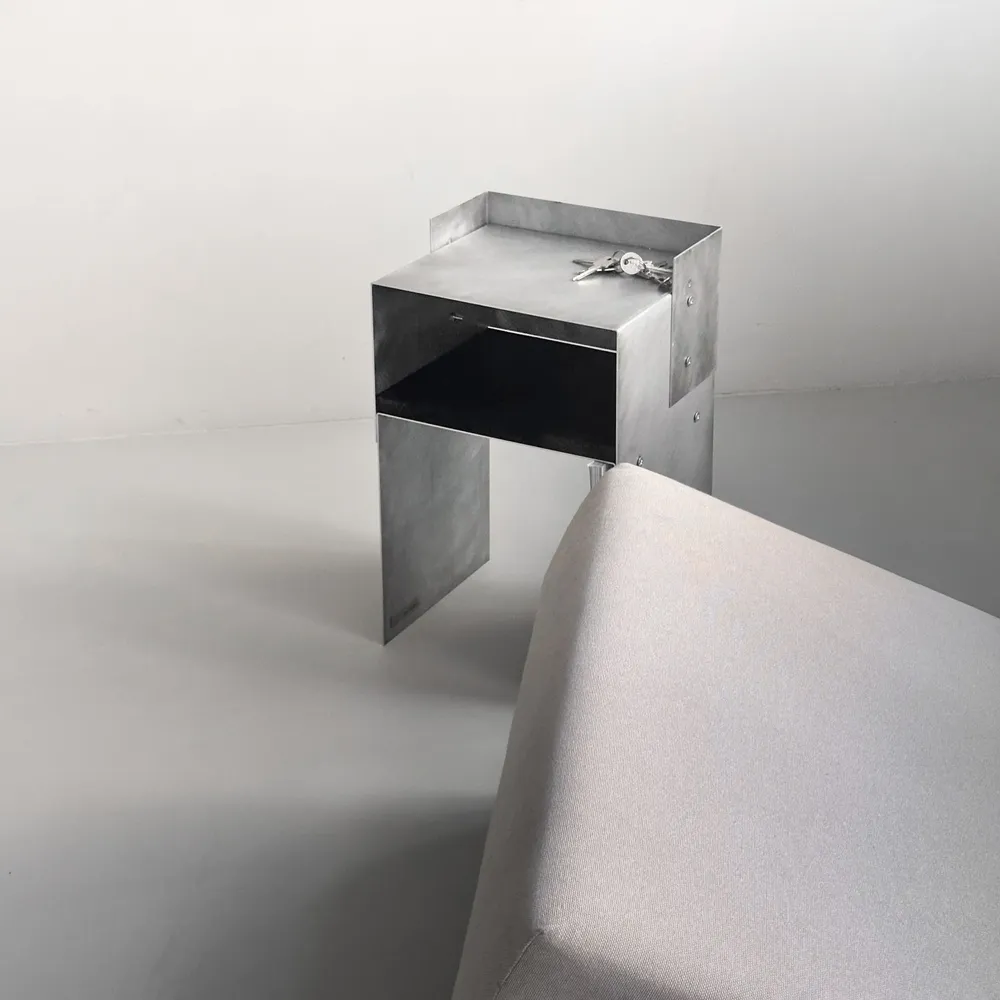 Hotel bedrooms - Matted Aluminium & Blackwood Sidetable - Industrial Nightstand - CASE STUDIOS