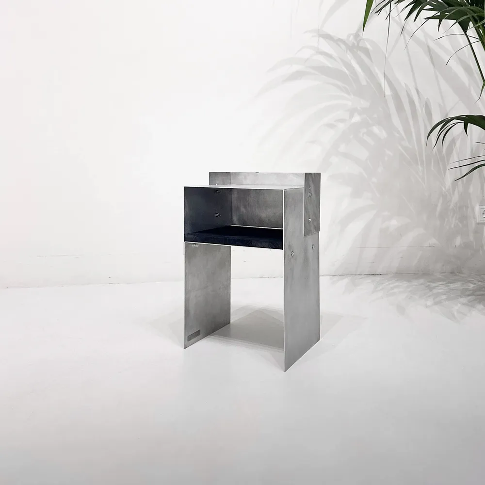 Hotel bedrooms - Matted Aluminium & Blackwood Sidetable - Industrial Nightstand - CASE STUDIOS