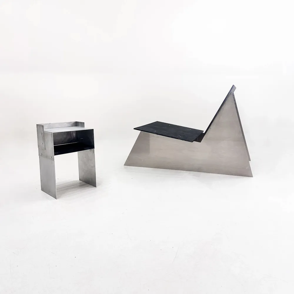 Hotel bedrooms - Matted Aluminium & Blackwood Sidetable - Industrial Nightstand - CASE STUDIOS