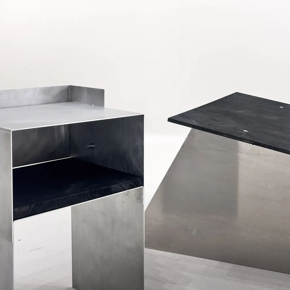 Hotel bedrooms - Matted Aluminium & Blackwood Sidetable - Industrial Nightstand - CASE STUDIOS