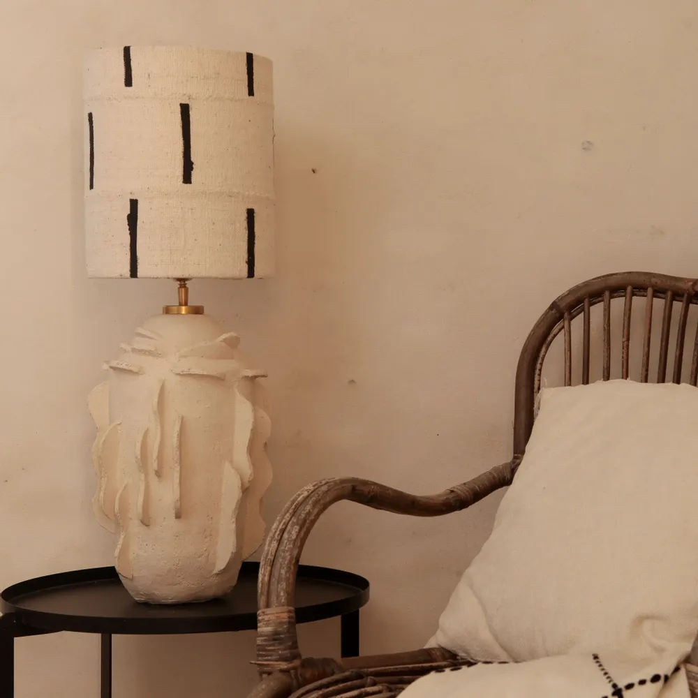 Table lamps - Kelp handmade ceramic lamp including lampshade origina bogolan fabric - STUDIO WILD ORANGE