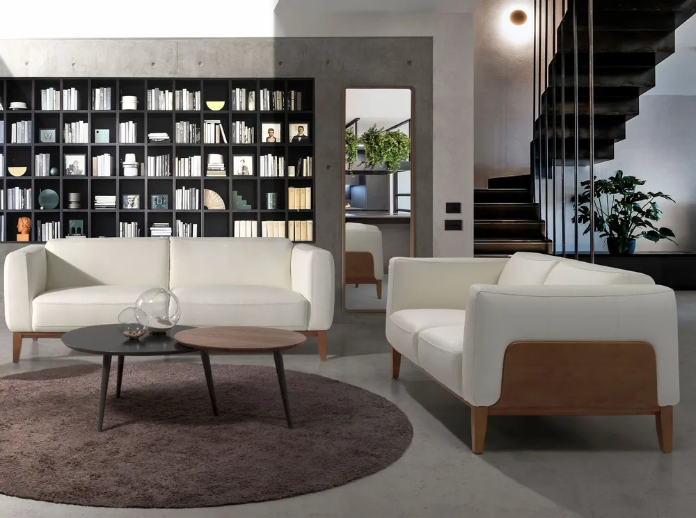 Canapés - Canapé 2 places tapissé en cuir blanc - ANGEL CERDÁ