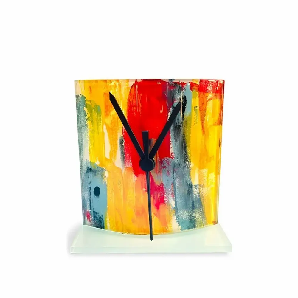 Clocks - Amasonas yellow-blue table clock in size 12x14 cm - CARNEOL GLASS