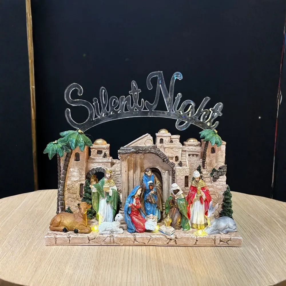 Crèches et santons - Crèche Lumineuse LED – Bâtiments Sable « Silent Night » - BLUE STAR B.V.