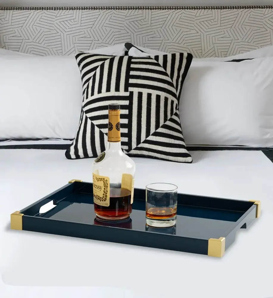 Trays - ANDELA - Lacquer tray with brass corners - MAI HOME DECOR