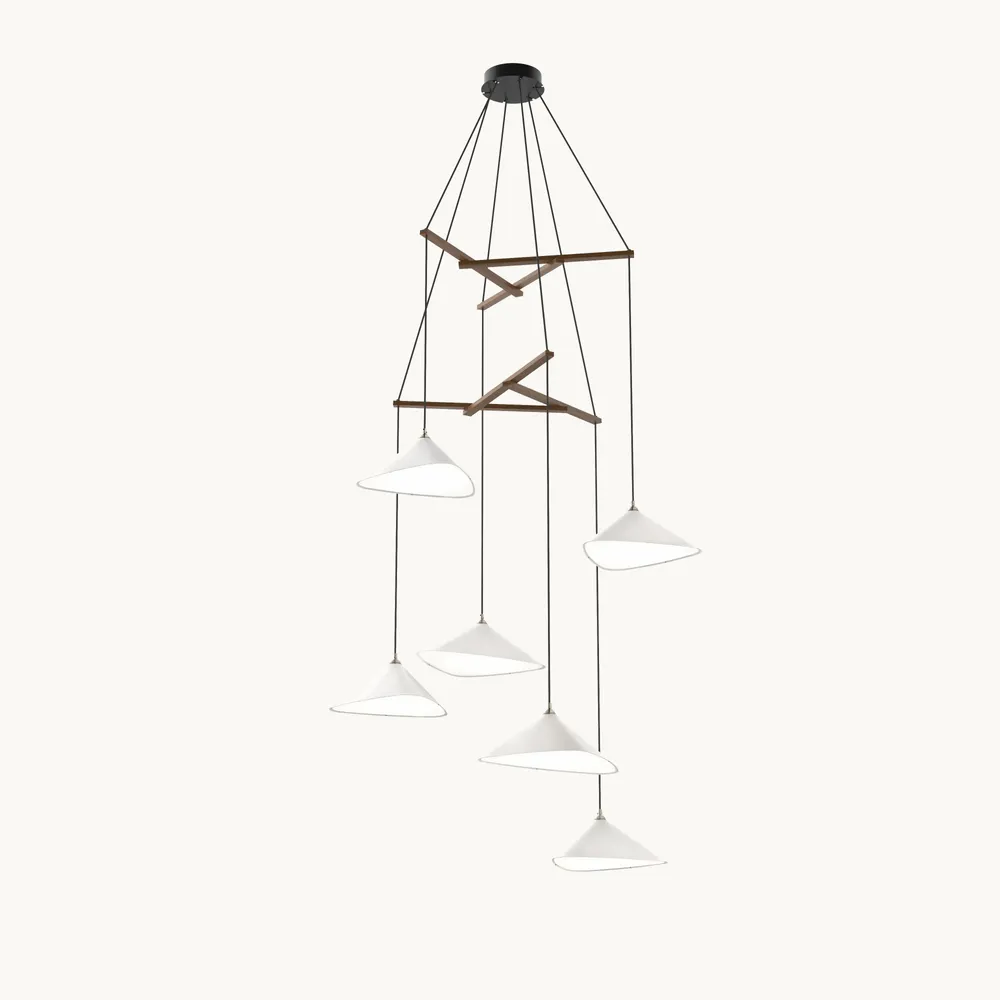 Suspensions - Emily V6 – Lustre vertical à plusieurs lumières pour plafonds hauts - MOSS OBJECTS