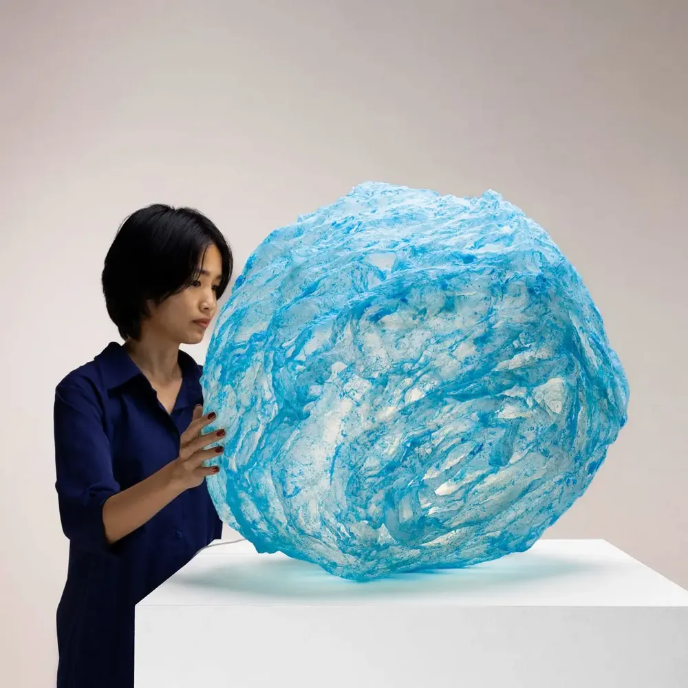 Desk lamps - Speculation in Blue  – Limited Edition Light Sculpture in Mulberry Fib - ANGO