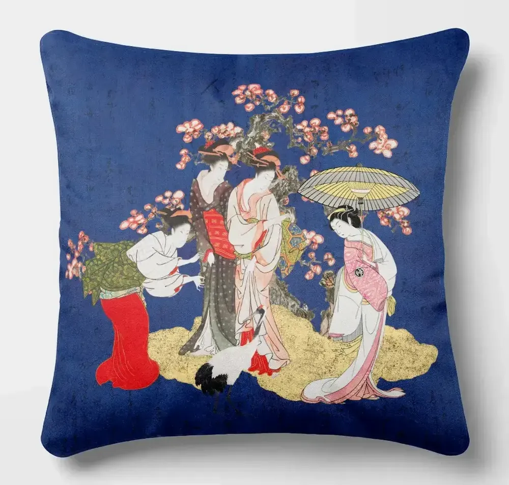 Linge - Splendeurs d'Edo 1 - Housse Coussin Velours 45cm x 45cm - LAURE WELFLING - DJEBELI